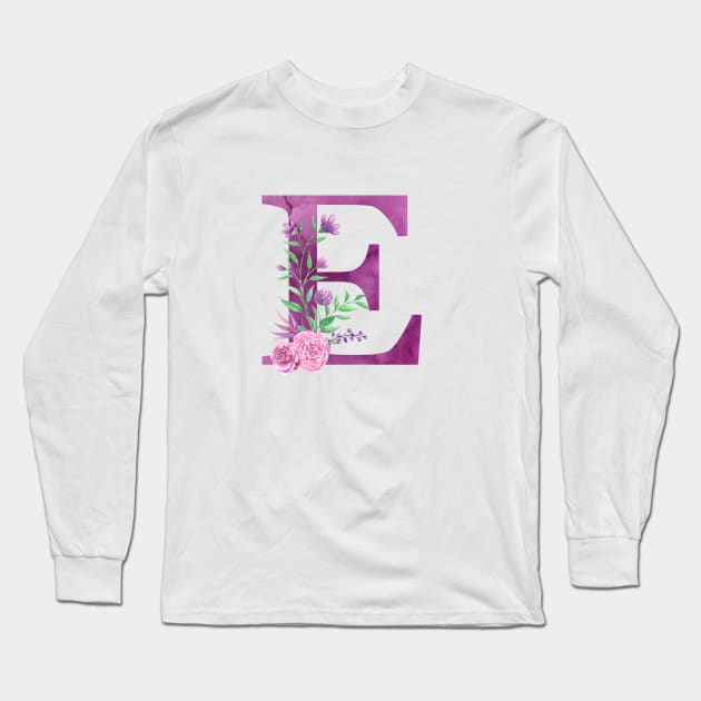 Floral Monogram E Beautiful Rose Bouquet Long Sleeve T-Shirt by floralmonogram